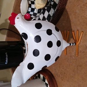 MacKenzie-Childs Black and White Polka Dot Chicken Decor